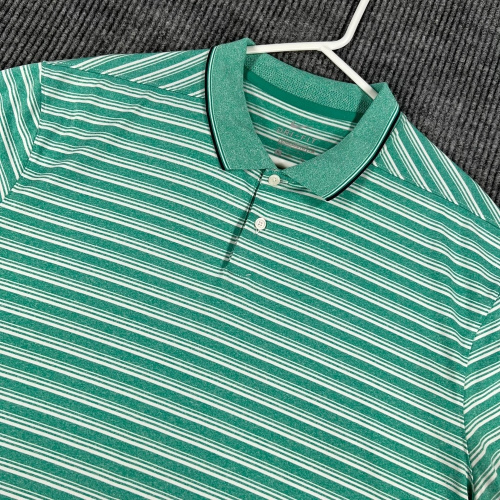 Nike Dri Fit Polo Shirt Mens XL Extra Large Green Striped Short Sleeve Golf